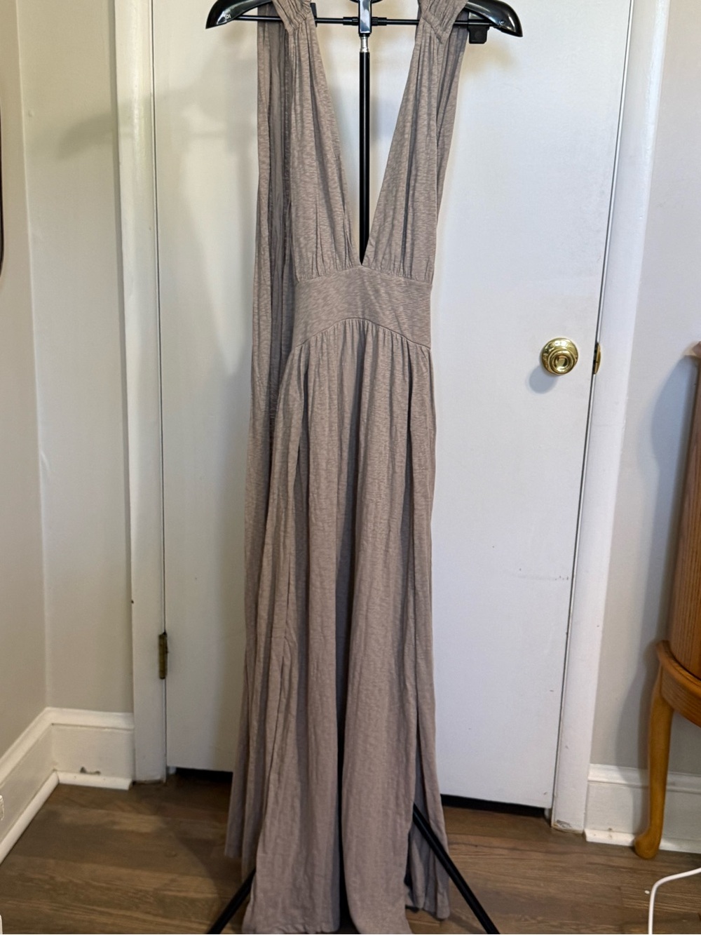 Free People Taupe Deep-V Maxi Dress